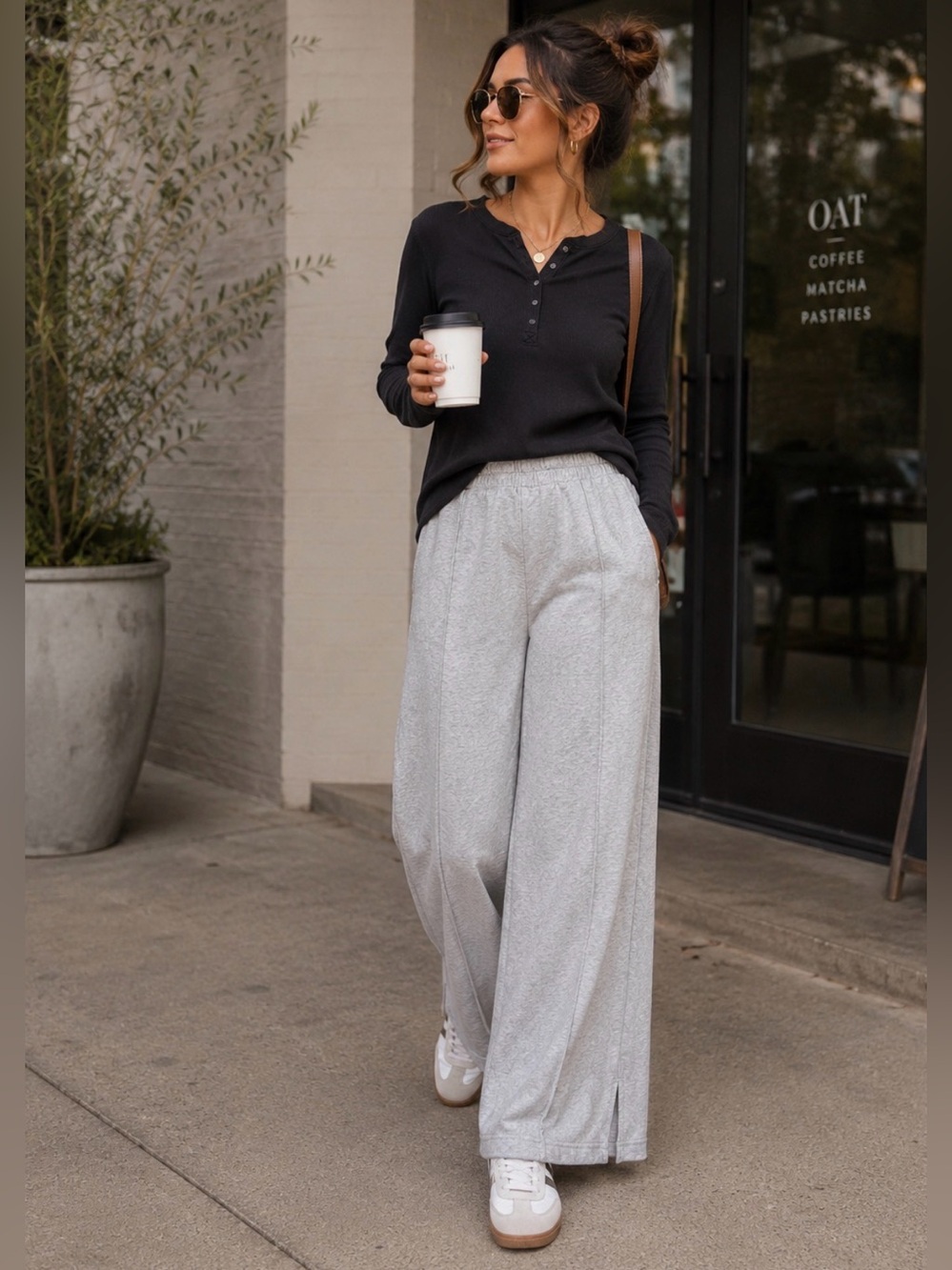 #40-Casual OUTFIT BUNDLE –🖤 GAP Henley + Airy Wide Leg Lounge Pants 2pc set